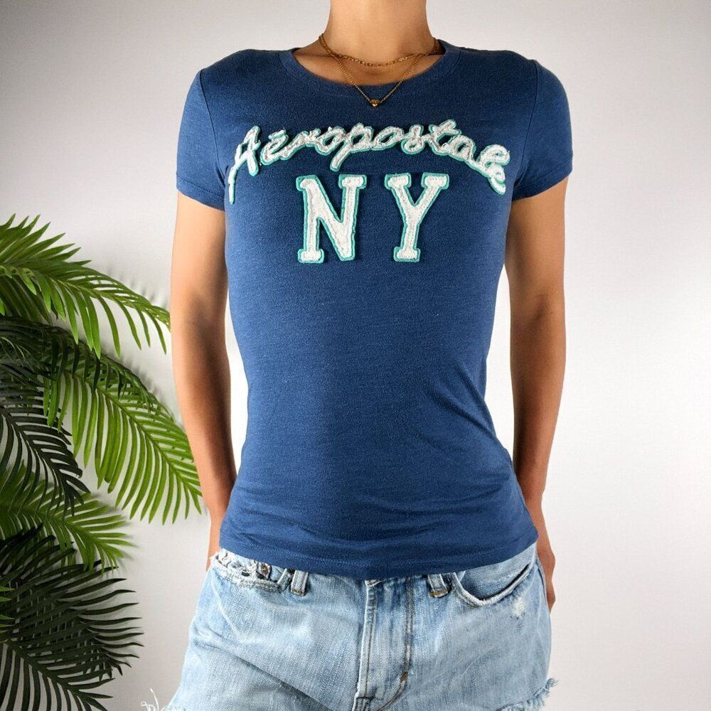Vintage Y2K Aéropostale Blue Casual Short Sleeve T-Shirt Summer Top / Size: XS